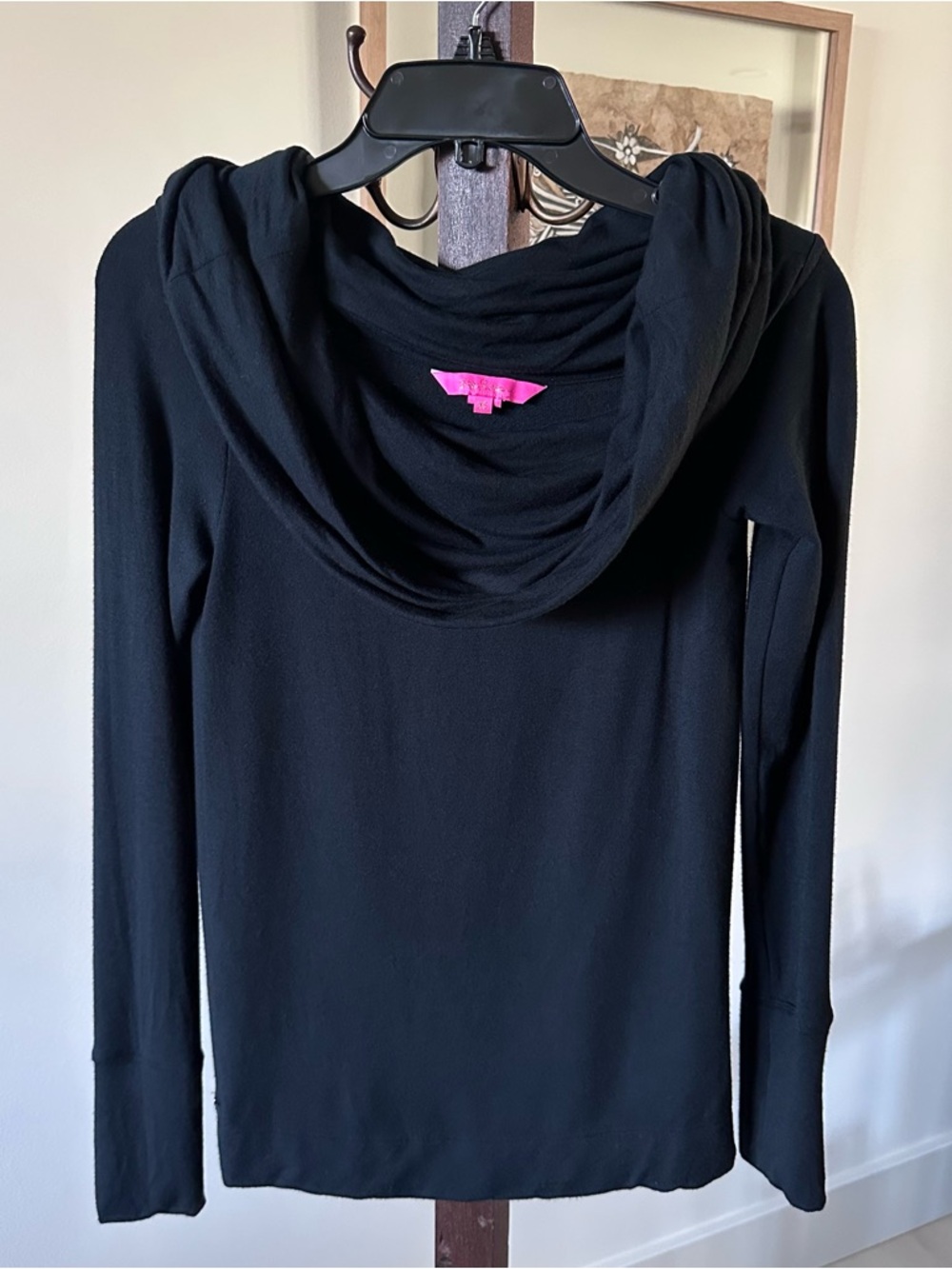 Lilly Pulitzer Black Long-Sleeve Draped Cowl Neck Top